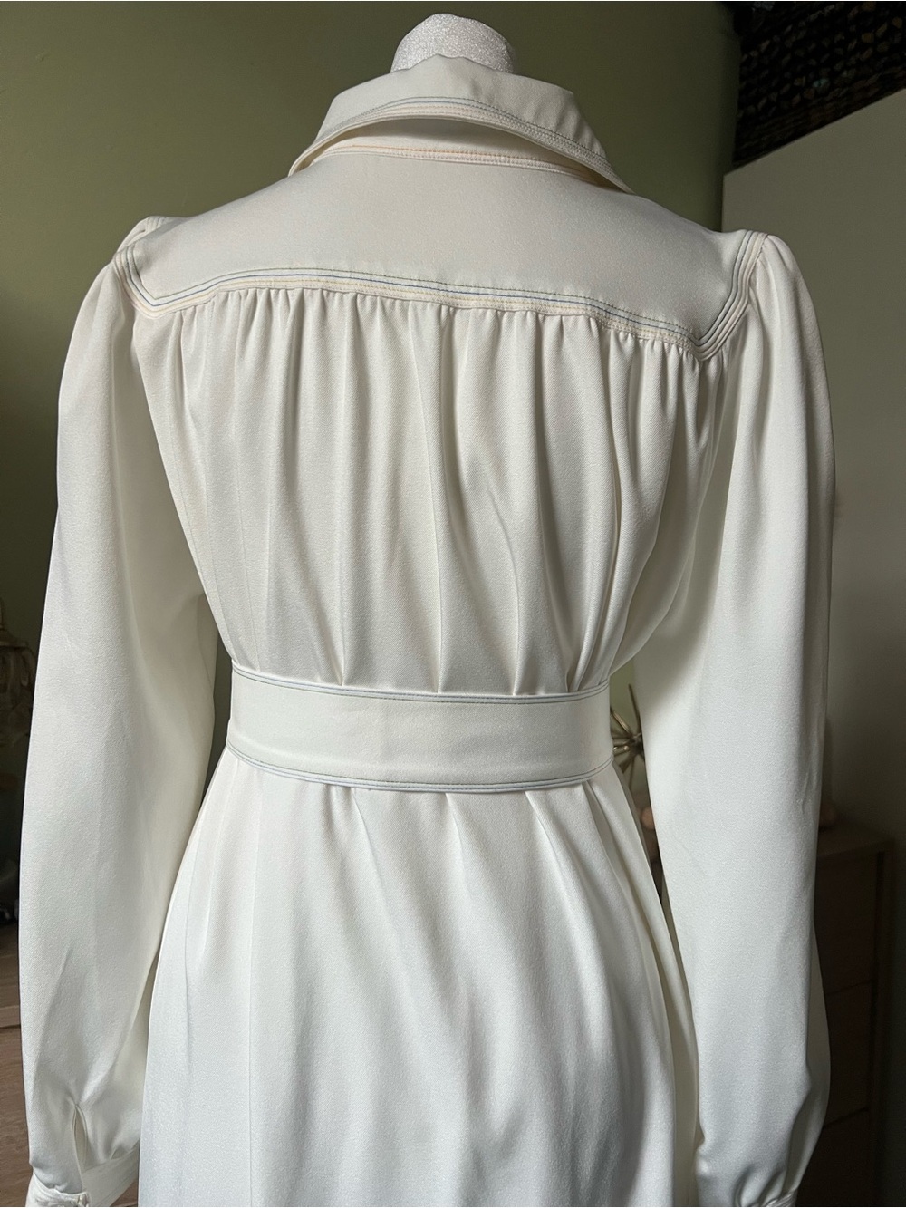 White Long-Sleeve Belt Fit & Flare Flowy Modest Midi Maxi Button Down Shirt Dres